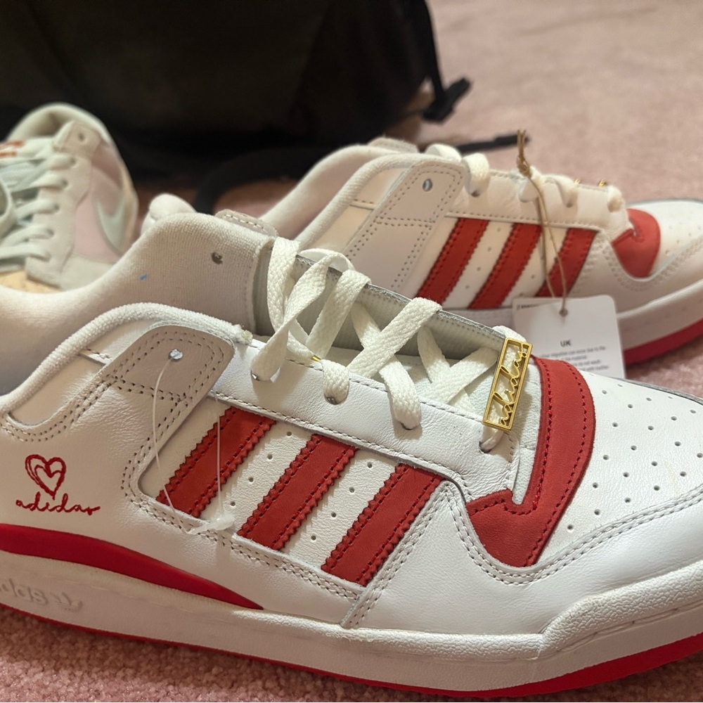 Adidas White and Red Heart Sneakers